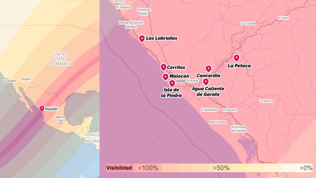 Zonas de visualización del Eclipse solar en Mazatlán 2024