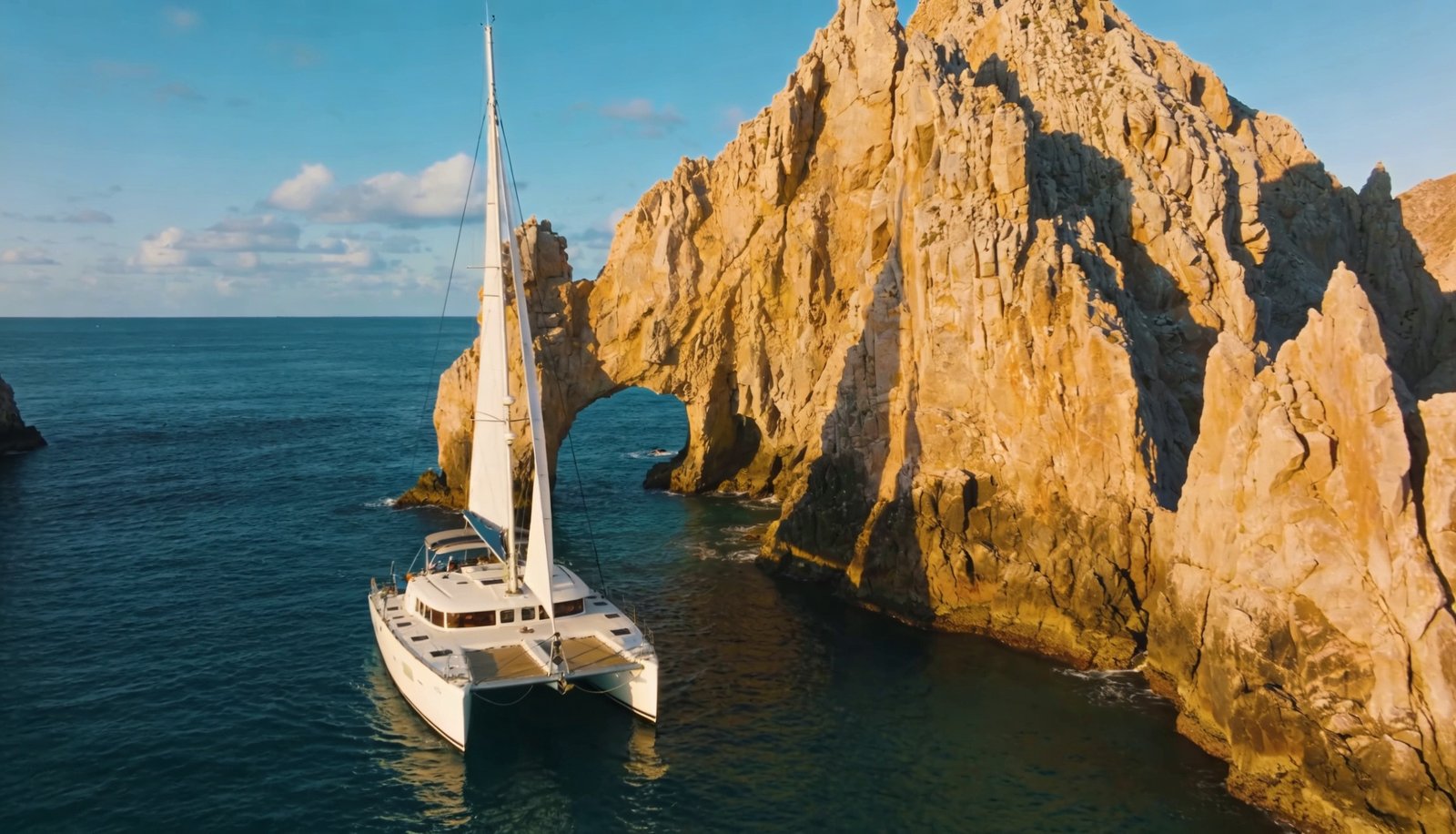 Catamaran Cabo San Lucas sailing next to El Arco