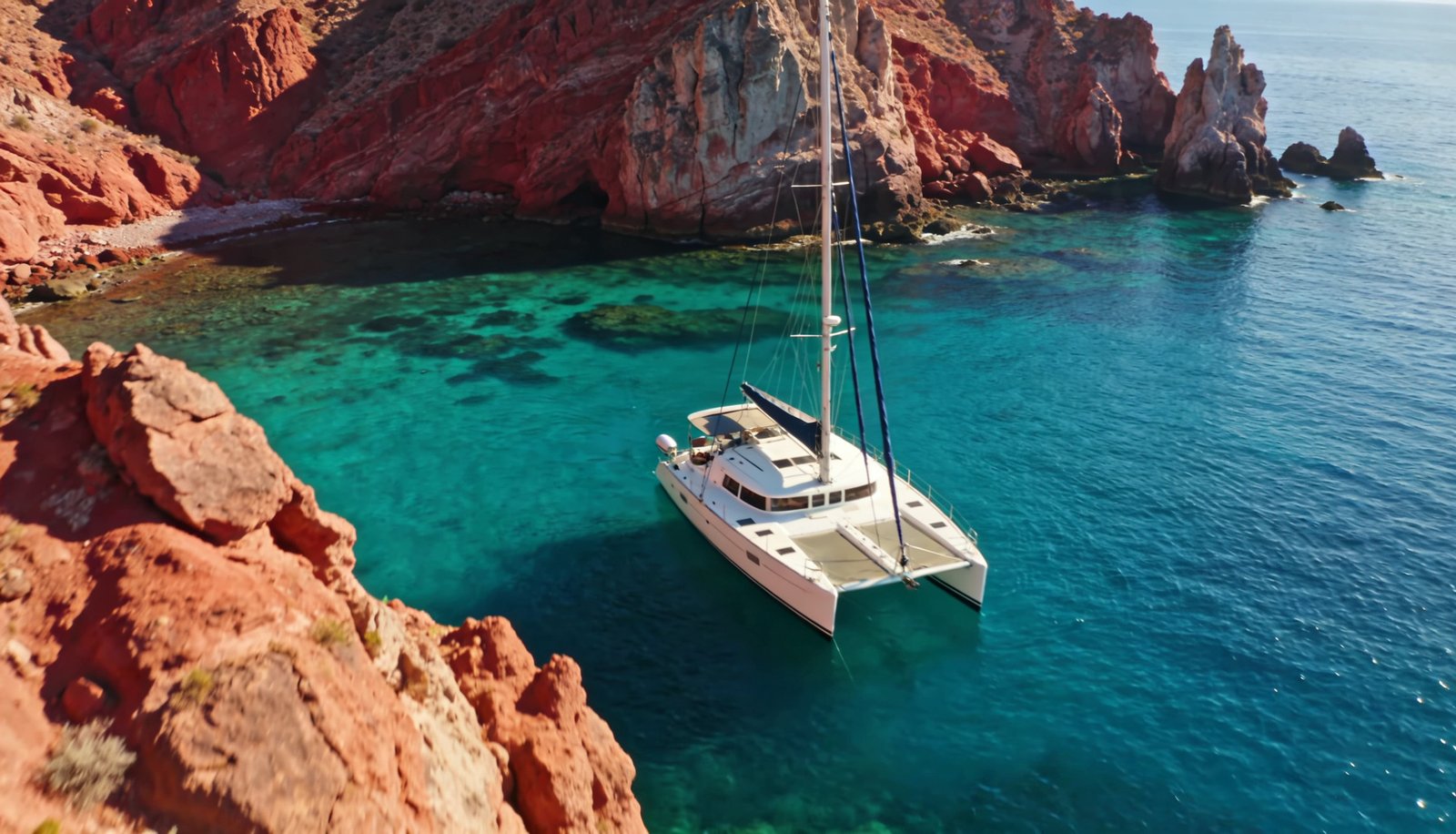 Catamarán La Paz navegando junto a Isla Espíritu Santo