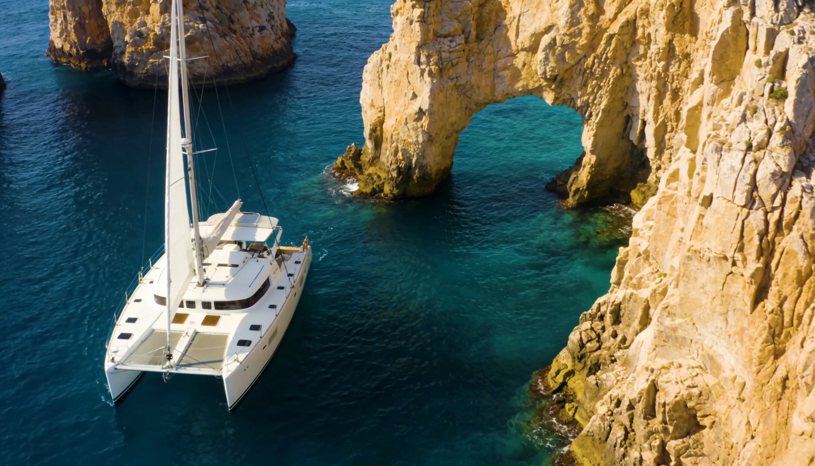 Catamarán Los Cabos navegando junto a El Arco de Cabo San Lucas
