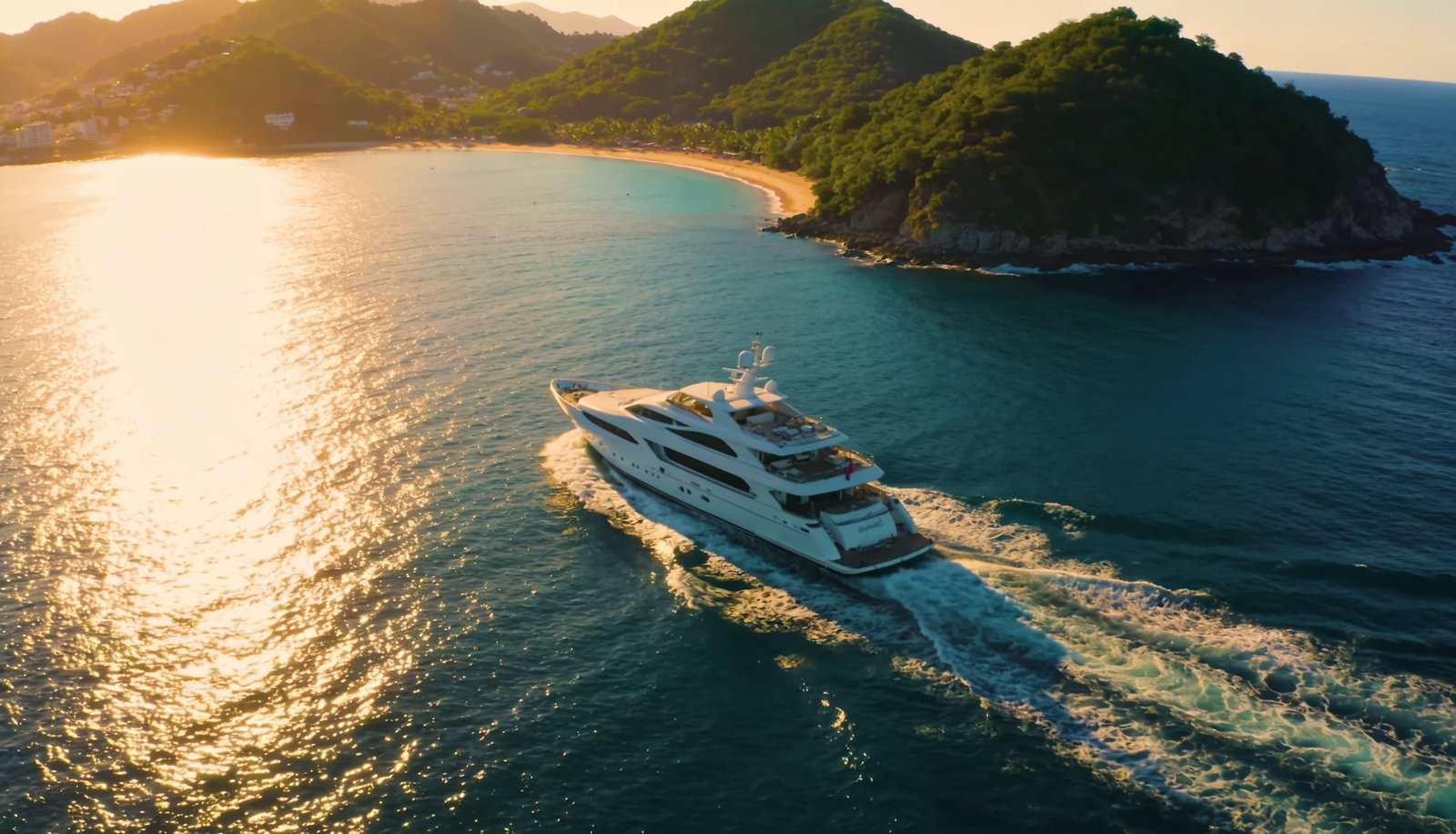 Cuánto cuesta rentar un yate en Acapulco: yate en la bahía al atardecer