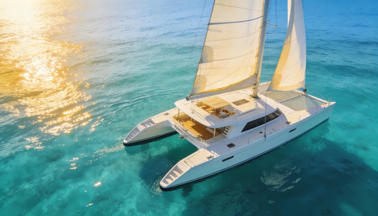 Paseo en catamarán: catamarán navegando en mar turquesa