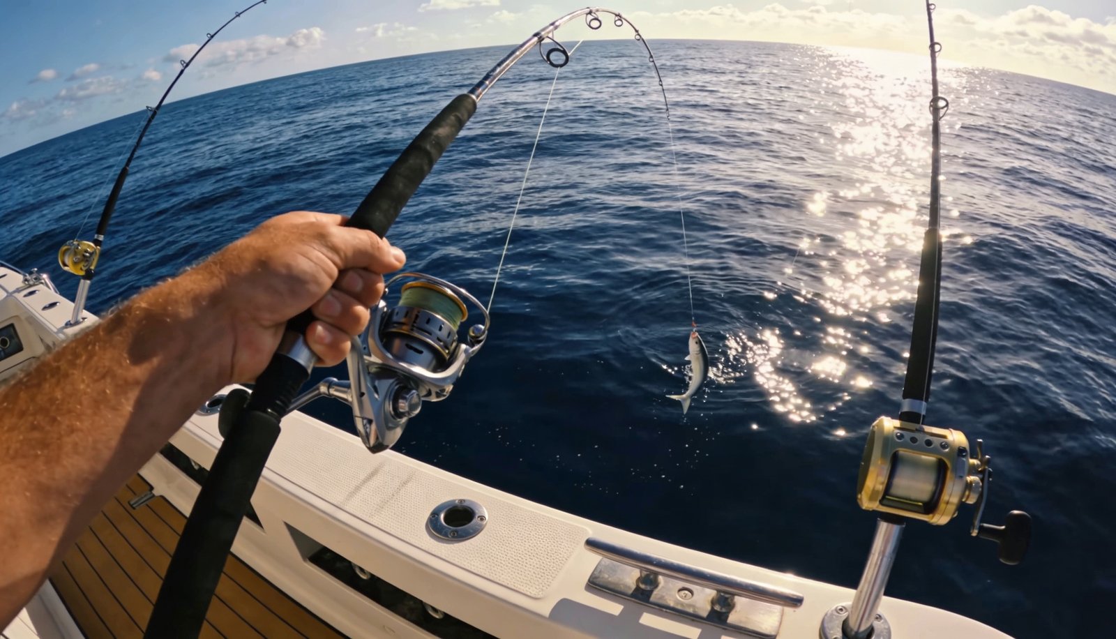 Pesca en yate: pesca deportiva desde la cubierta de un yate en mar abierto