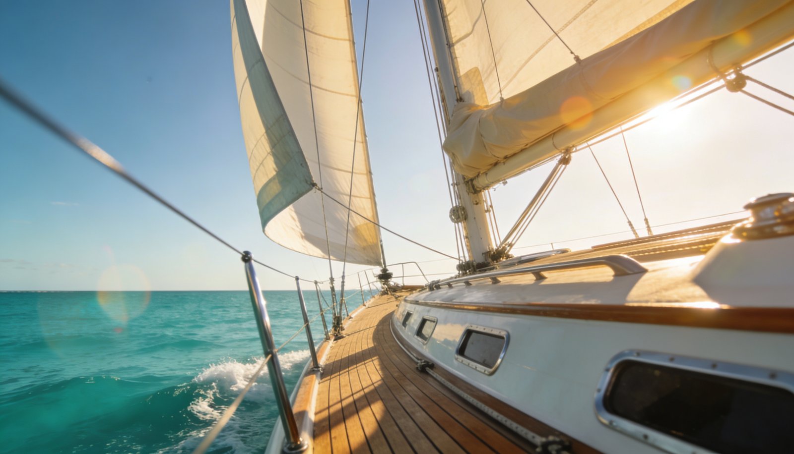 Qué es un velero: velero con velas desplegadas en mar turquesa