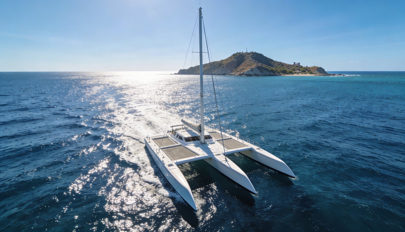 Trimarán Mazatlán navegando en el Pacífico frente a Isla de Venados