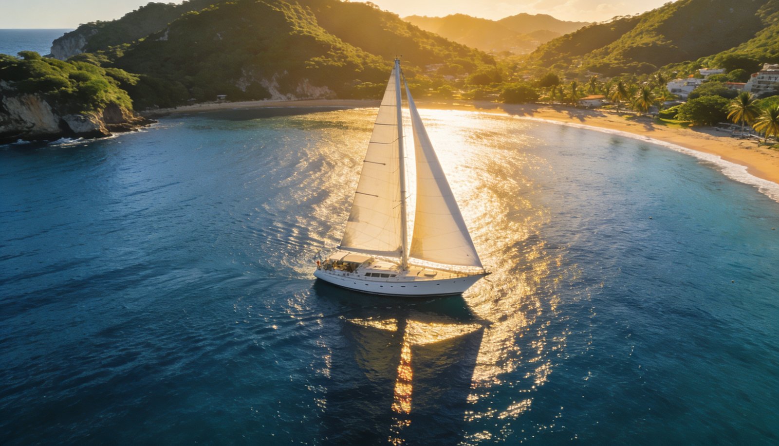 Velero Acapulco navegando en la bahía al atardecer