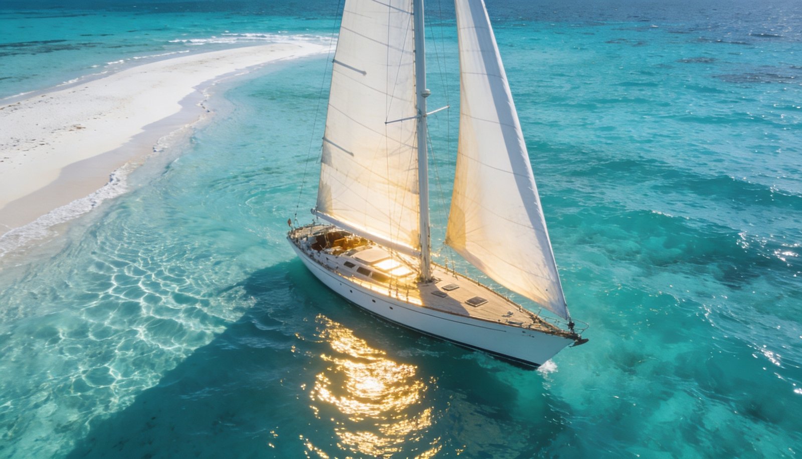 Velero Cancún navegando con velas desplegadas en el Caribe turquesa