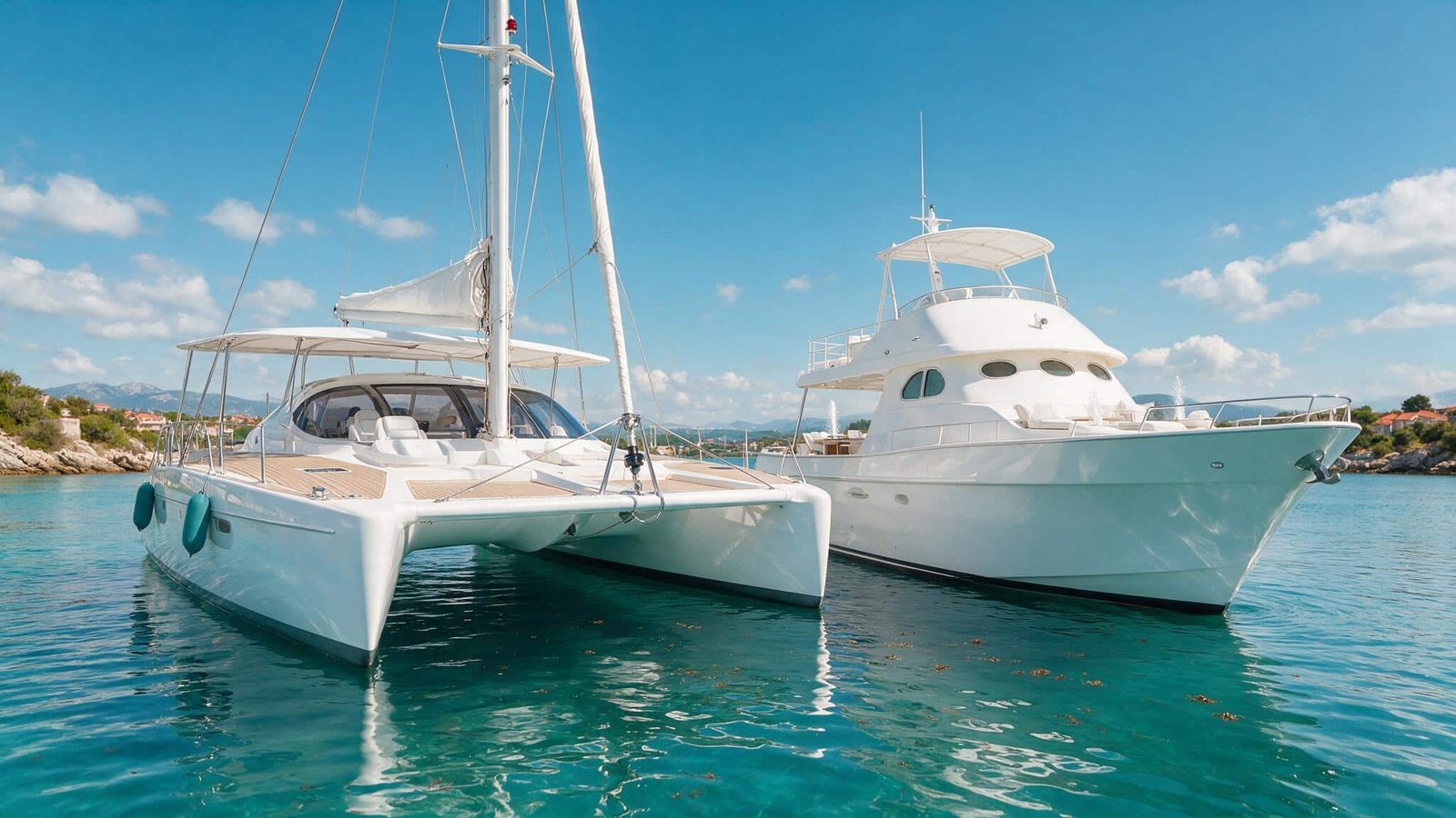 Catamarán y yate fondeados lado a lado: los dos barcos para bodas más pedidos