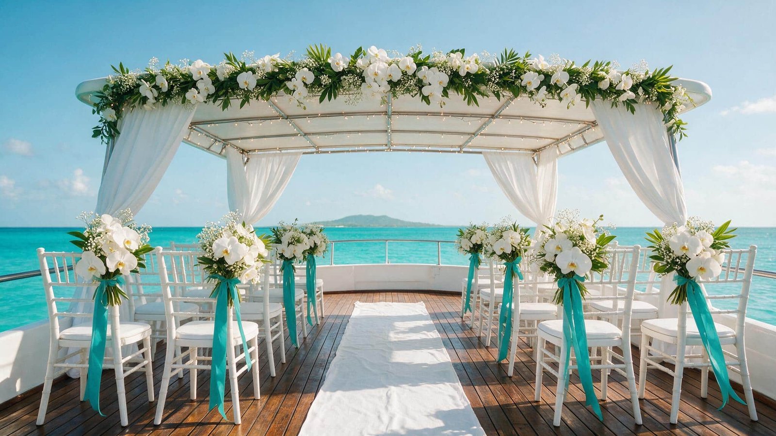 Boda en la playa Cancún: ceremonia montada a bordo frente al mar Caribe