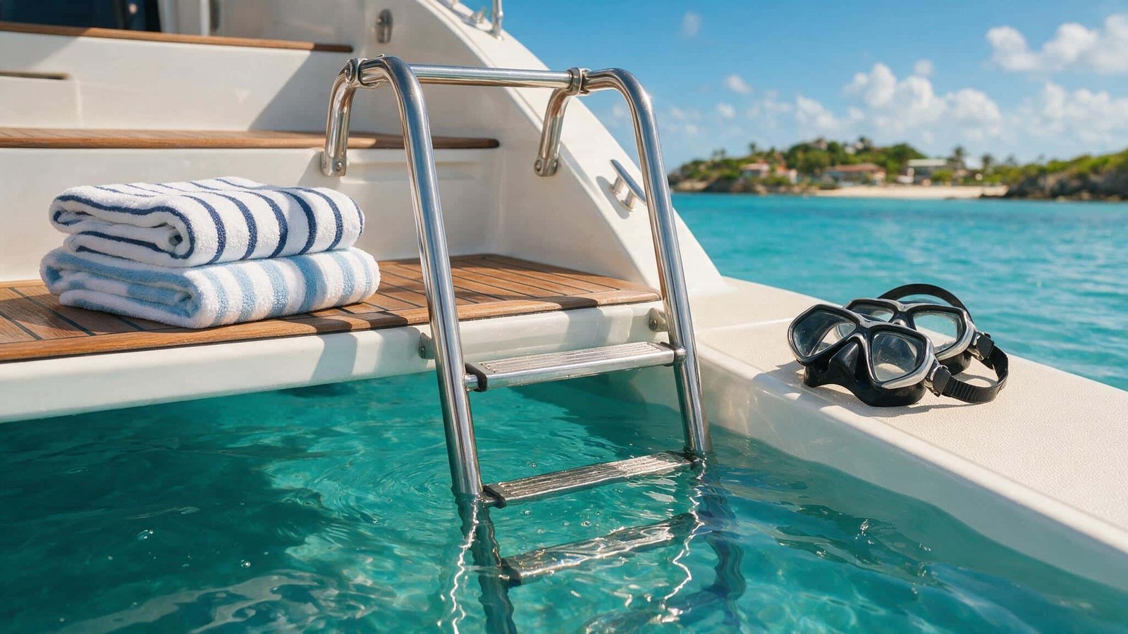Escalera de baño al agua turquesa durante una despedida de soltera Cancún