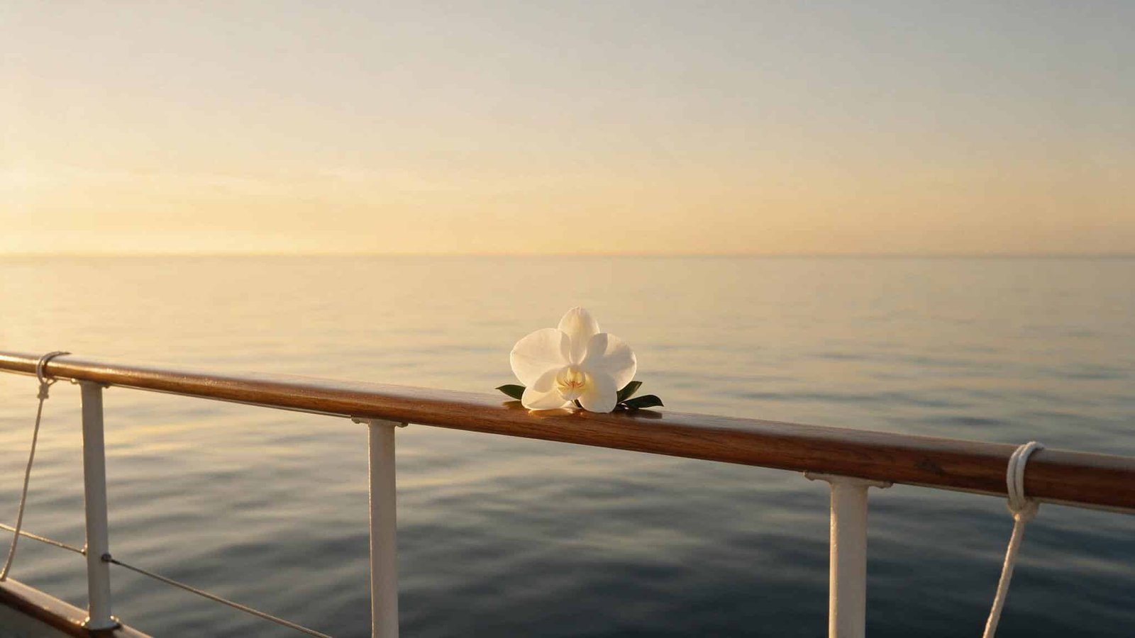 Scatter ashes at sea: quiet open ocean at first light seen from a boat rail