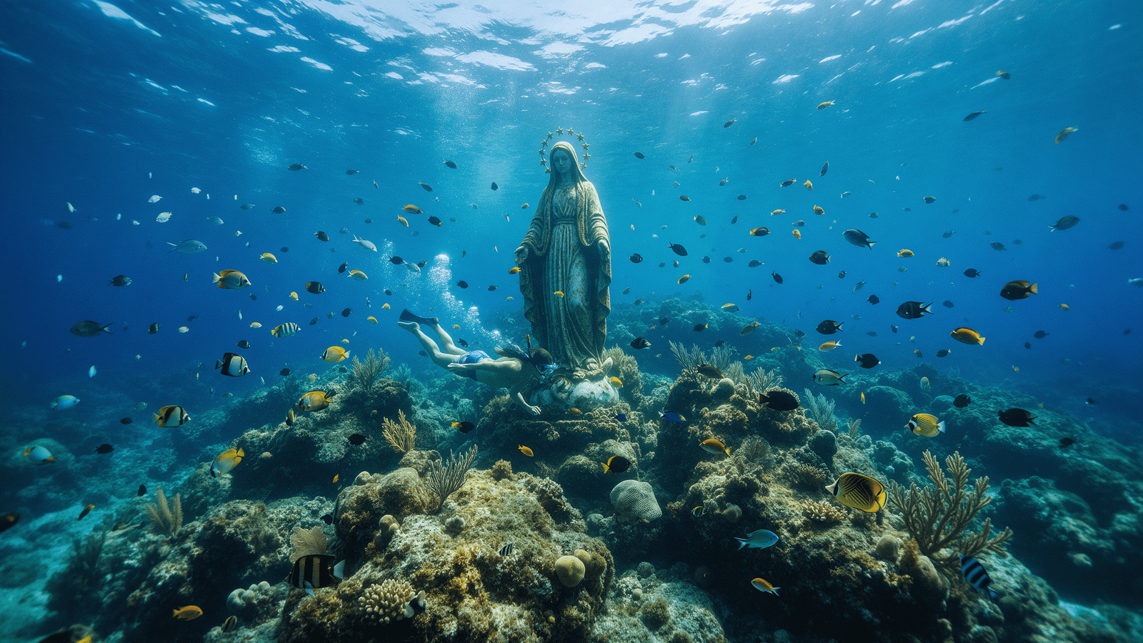 Snorkel en Isla Roqueta Acapulco junto a la estatua sumergida de la Virgen del Mar