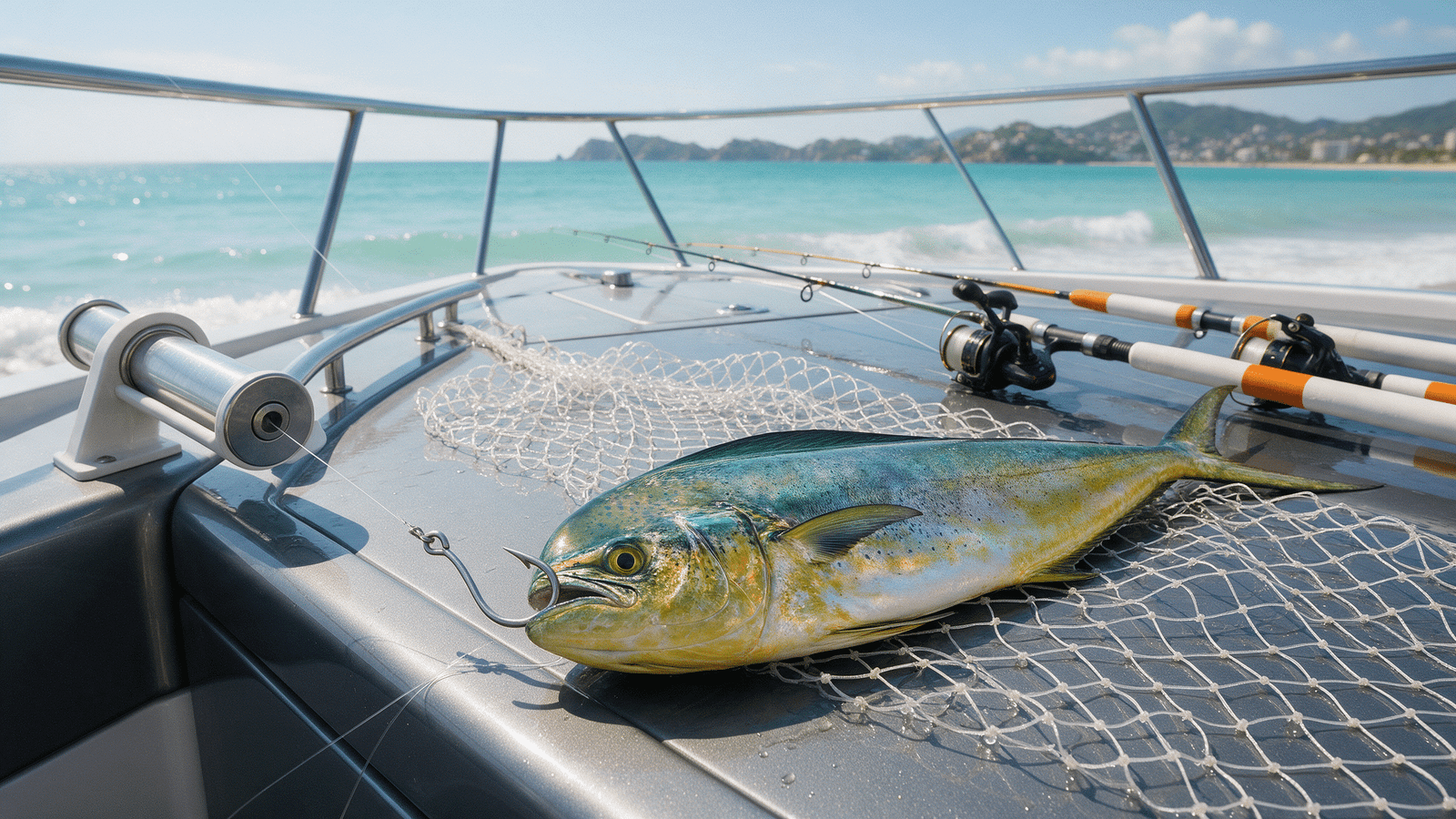 captura de dorado durante pesca deportiva en Acapulco en yate privado