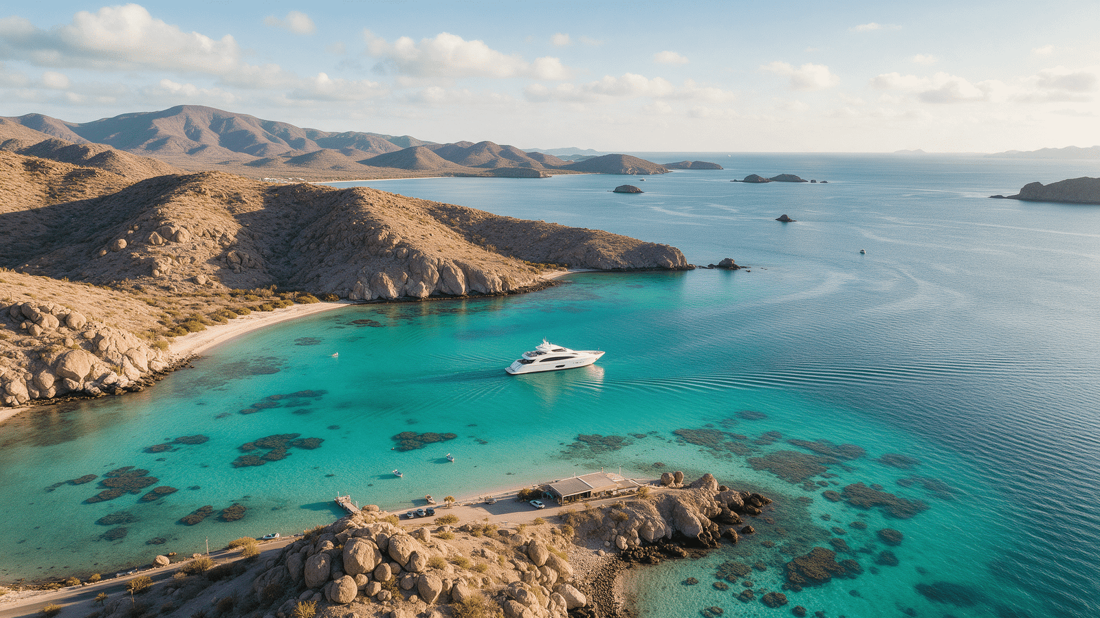 Yate privado navegando frente a Playa Pichilingue en La Paz