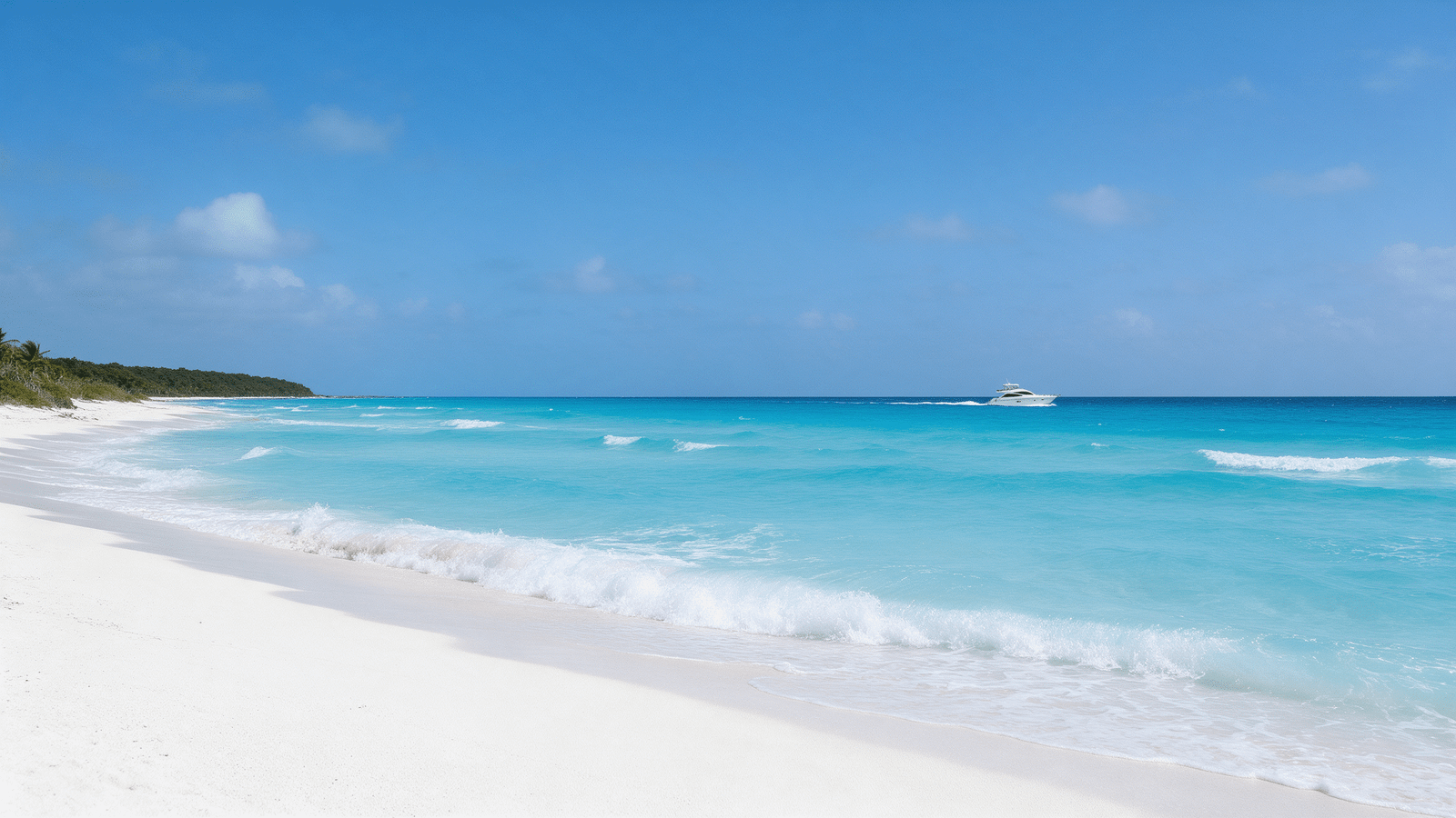 Yate privado navegando frente a Playa Marlín en la Zona Hotelera de Cancún